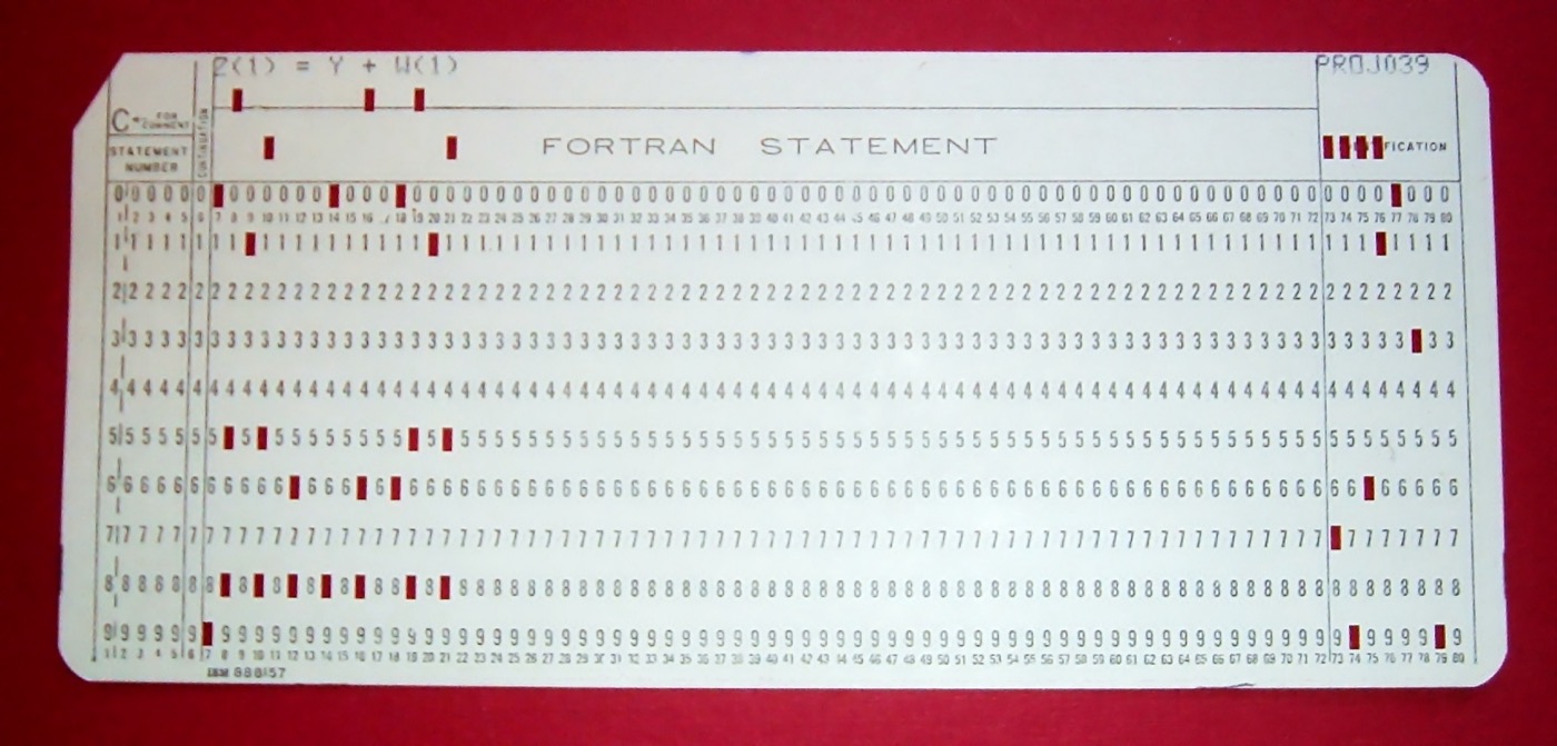 A FORTRAN punch card encoding the statement Z(1) = Y + W(1).